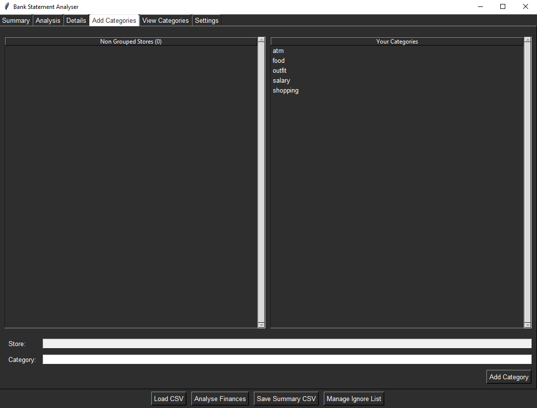 Bank Statement Analyser Add Categories