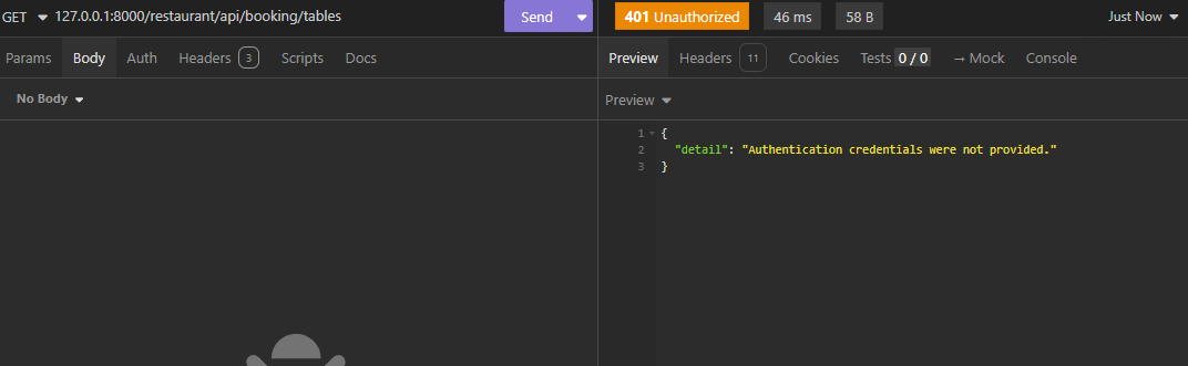 A Forbidden response in Insomnia, showing failed authorization for a protected endpoint.