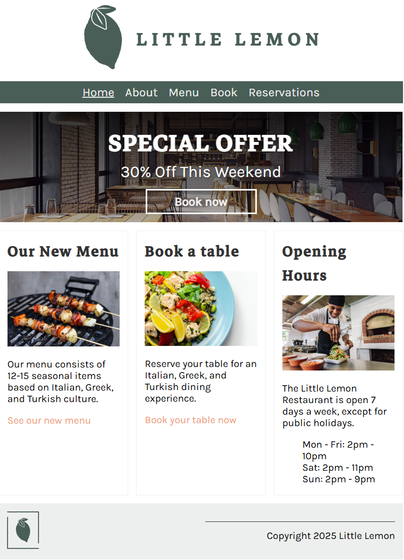 Little Lemon Restaurant Home Page